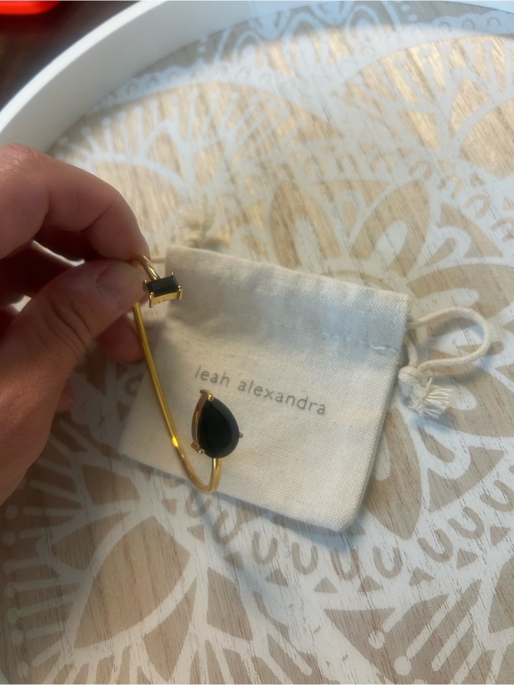 Leah Alexandra Gold bracelet Cuff with Black onyx Stone Accents - Picture 3 of 6